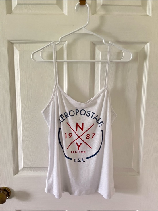 Aeropostale Tops - Aeropostale White Tank Top with Red & Navy Graphic
